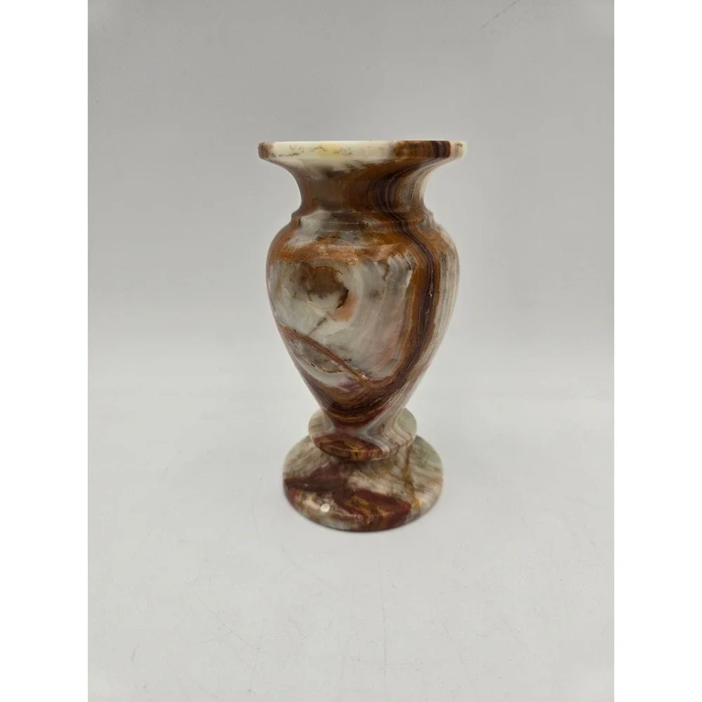 Vintage Onyx Bud Vase‎ Natural Banded Brown Stone 6 Inch Decor